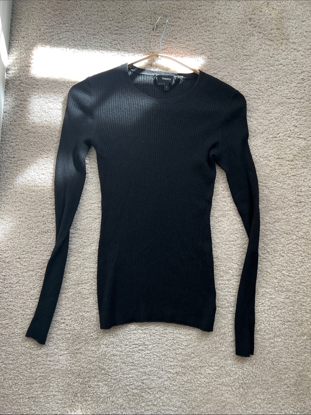 Theory Black Ribbed Crewneck Sweater